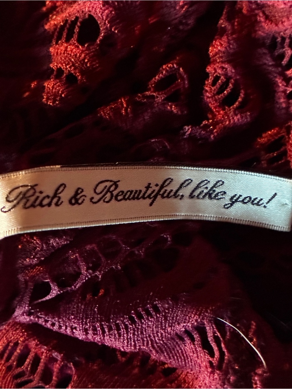 NWT RnB Burgundy Floral Lace Faux-Wrap Cropped Top Long Sleeve XL - Picture 6 of 8